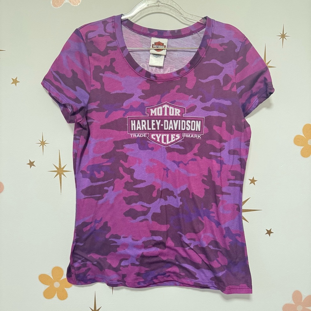 Harley-Davidson Women's Pink and Purple Camo Tee